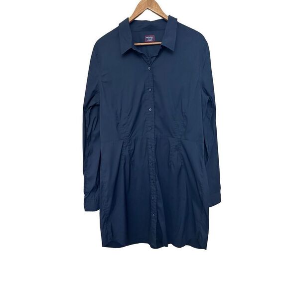 UNTUCKIT Marisol Navy Blue Cotton Blend Long Sleeve Shirt Dress Size 16 Classic - Picture 1 of 5